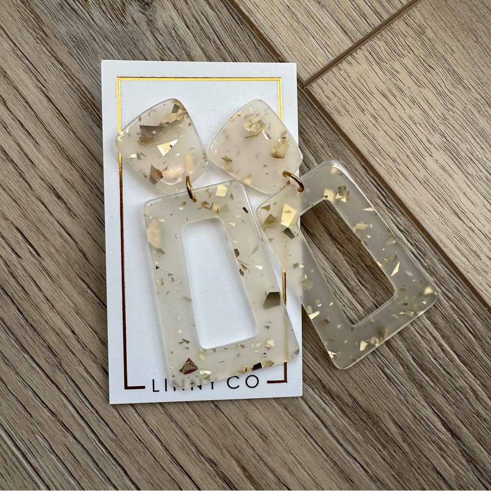 Gold and Cream Geometric Earrings